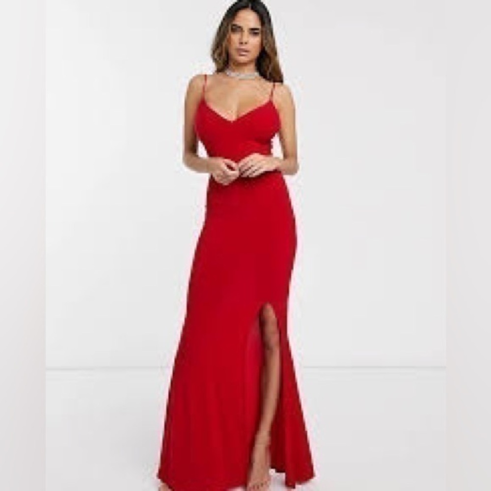 Long maxi red dress split thigh